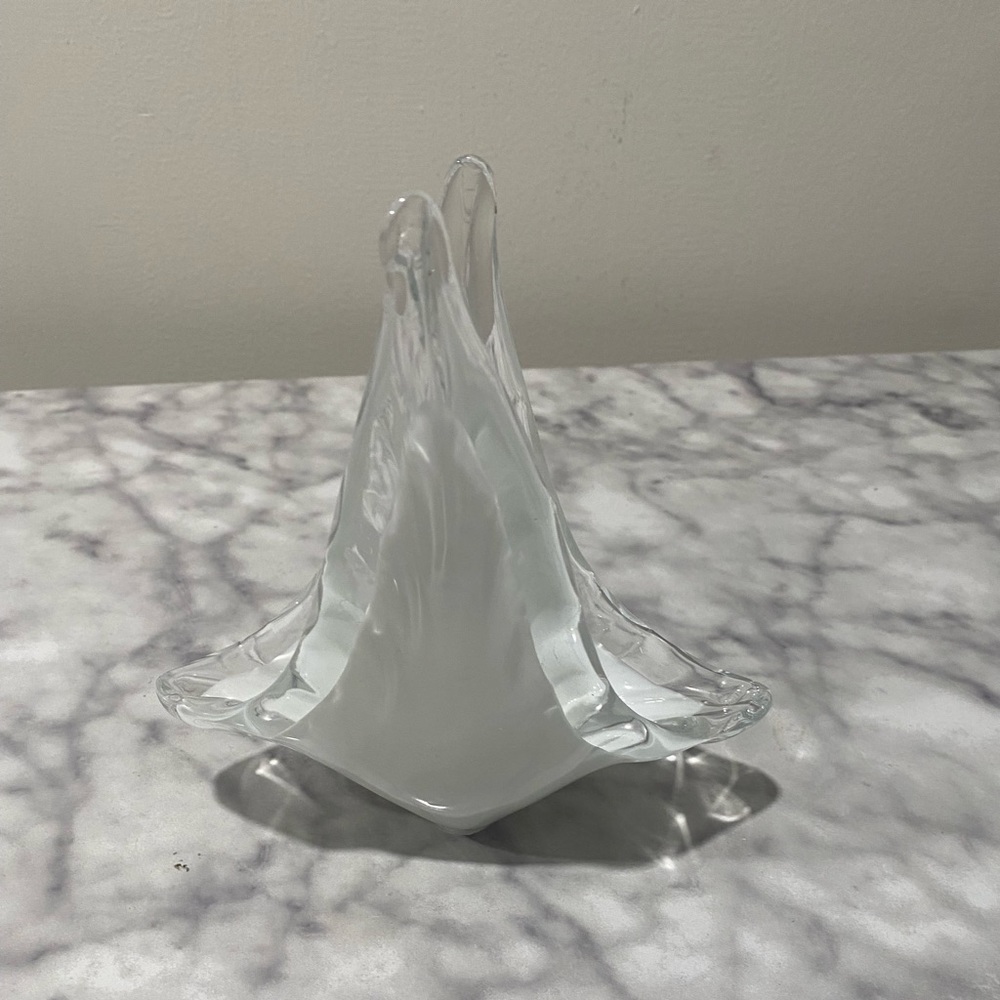 Vintage Mery Bomboniere hand blown art glass clear and white napkin holder